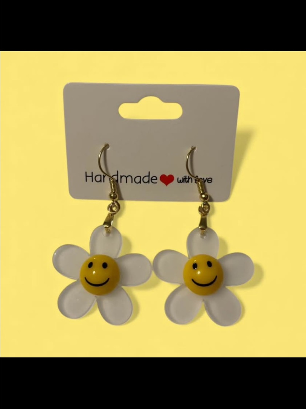 Smiley Daisy Drop Earrings - White & Yellow